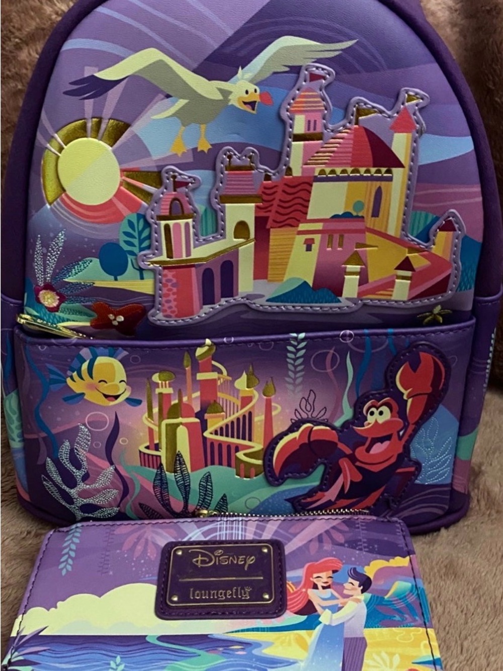 Loungefly Purple Little Mermaid Castle Mini Backpack & Wallet Set